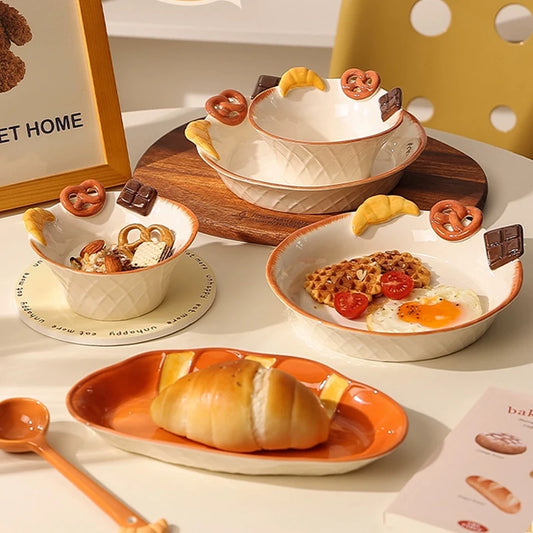 Bread-Shaped Ceramic Dessert Plate