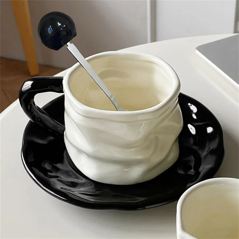 Pleated Ceramic Cup & Saucer