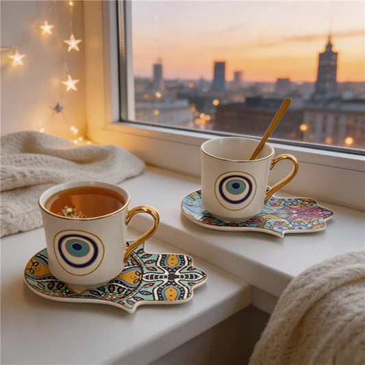 Hamsa Evil Eye Coffee Cup & Saucer – 200ml