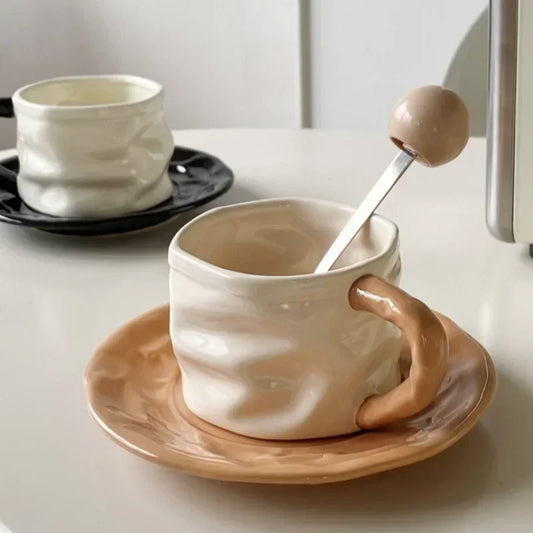 Pleated Ceramic Cup & Saucer