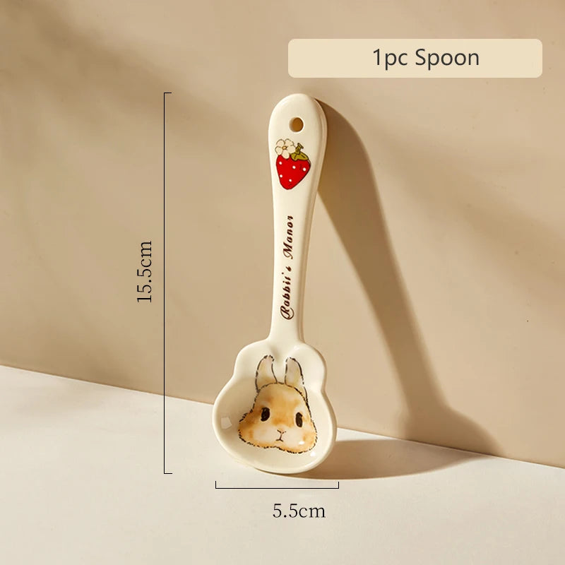 Creative Rabbit Pattern Ceramic Bowl Relief Porcelain Rice Bowls 4.5Inches Cute Home Yogurt Small Bowl Tableware Cake Fruit Bowl
