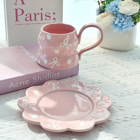 Pink Bow Flower Saucer Set