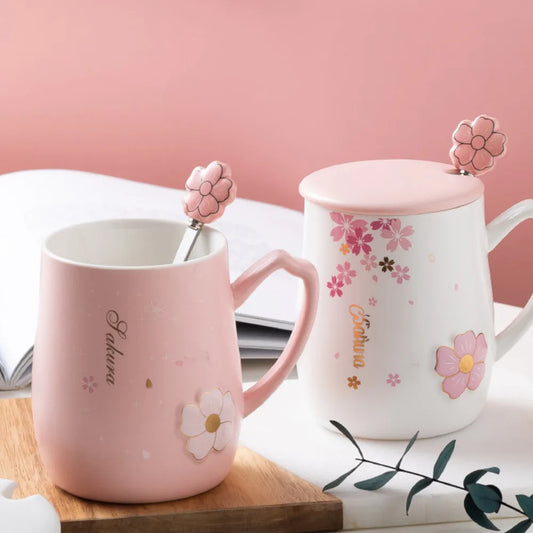 Cherry Blossom Mug with Lid & Spoon