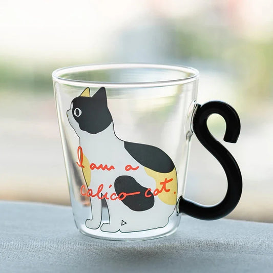 Cat Pattern Glass Mug with Handle