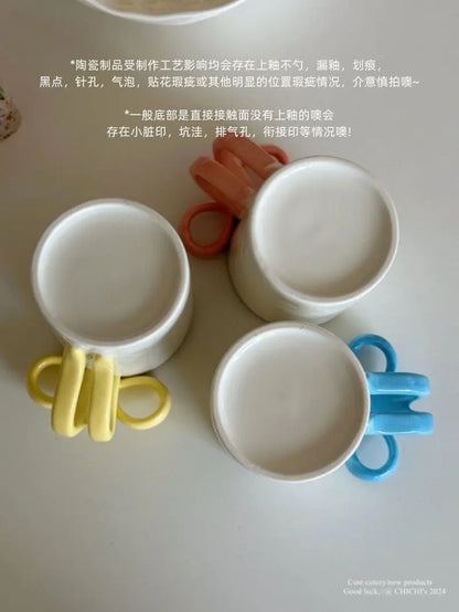 Nordic 3D Bow Cute Plate and Coffee Mug Hand-painted Ceramic Plate Ornament Sliving Bedroom Dining Table Snack Fruit Salad Plate