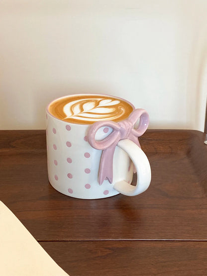 Checkered Bow-Handle Ceramic Mug