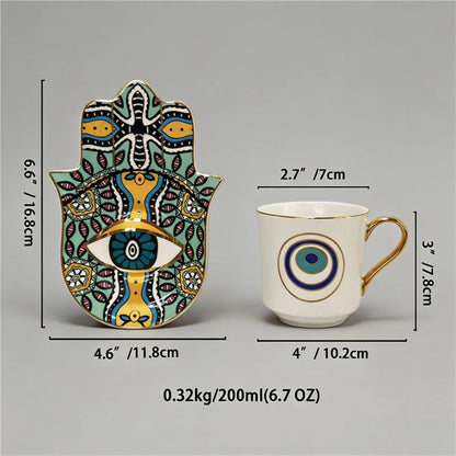 Hamsa Evil Eye Coffee Cup & Saucer – 200ml