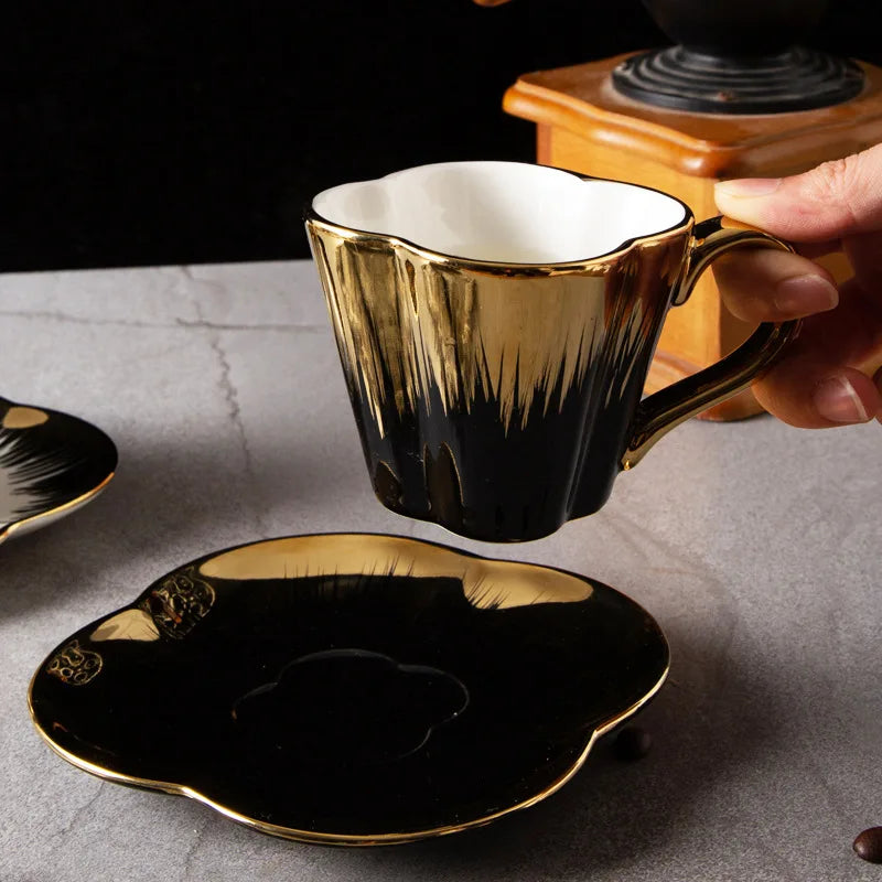 Gold-Handle Bone China Cup & Saucer Set