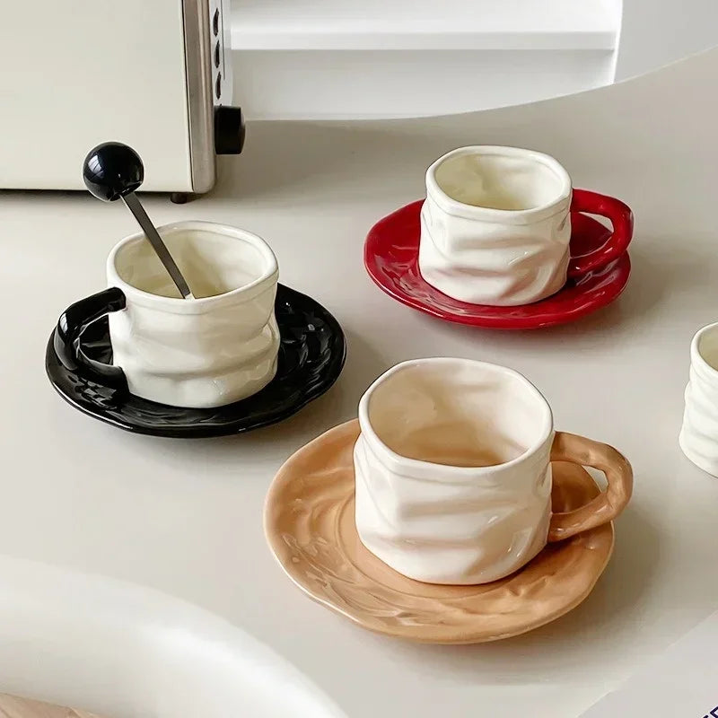 Pleated Ceramic Cup & Saucer