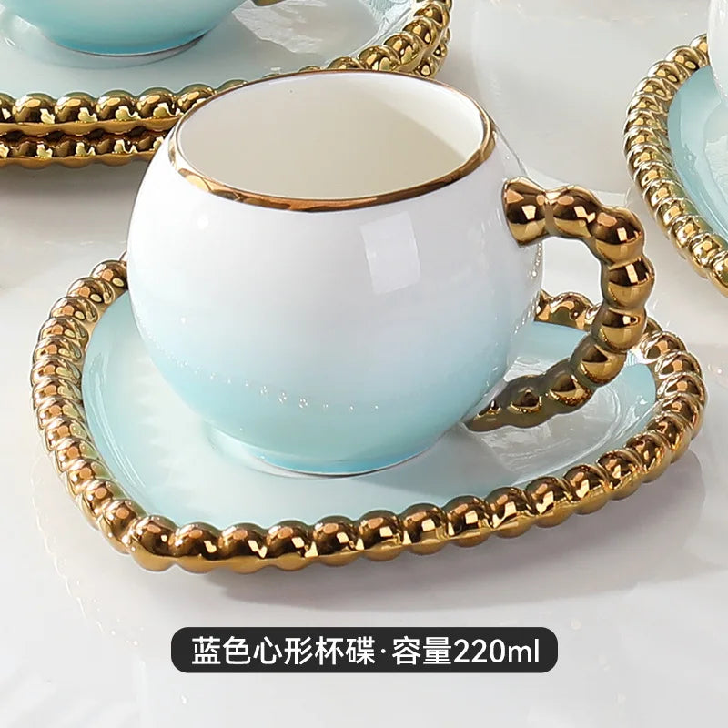 Gold-Dot Heart Porcelain Cup & Saucer