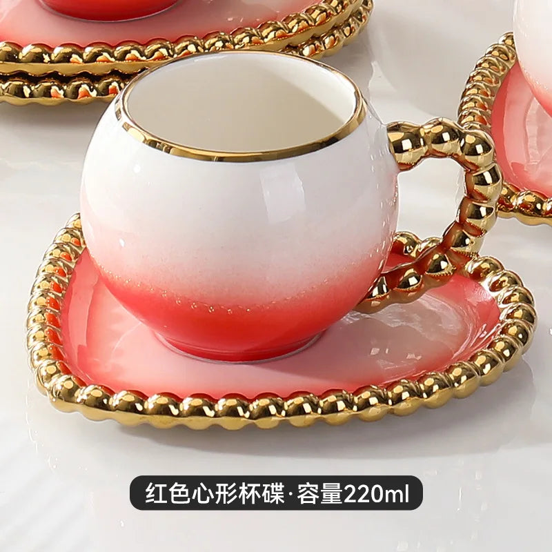Gold-Dot Heart Porcelain Cup & Saucer