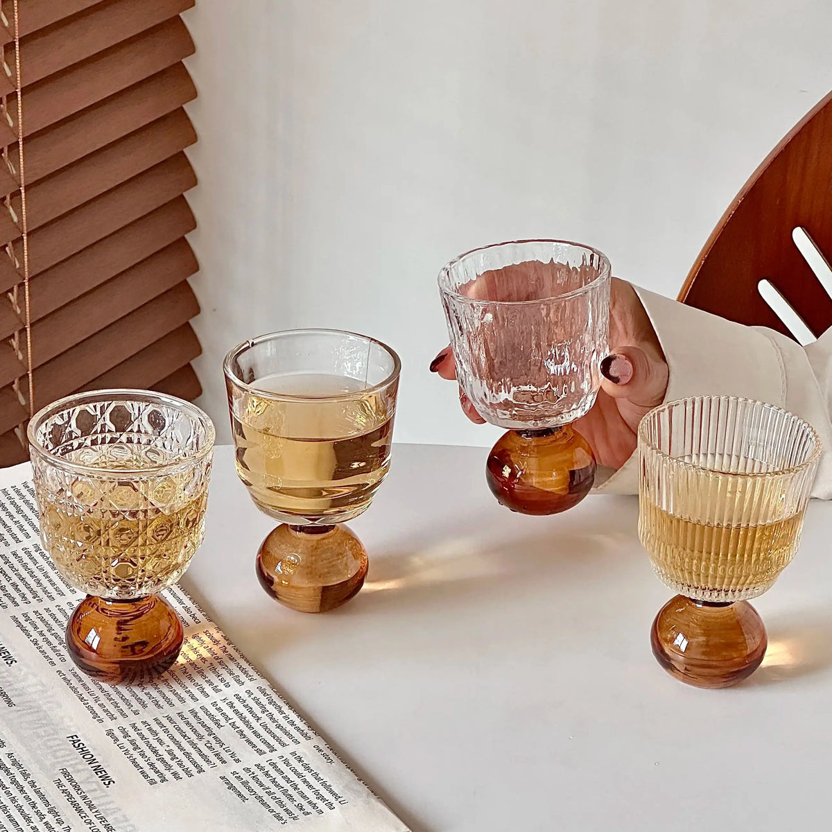 Cute Ball Base Glass Creative Mid-Century Whiskey Cup Baijiu Cup Tea Drinking Cup Juice Cup