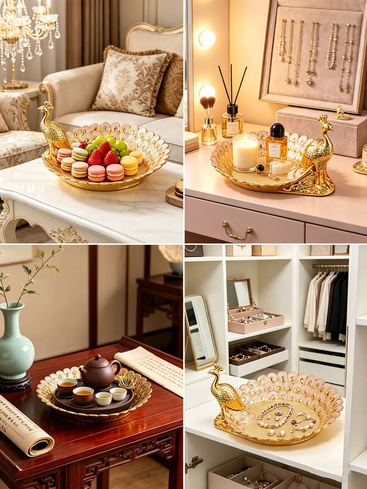 Golden Peacock Decorative Serving Tray