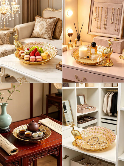 Golden Peacock Decorative Serving Tray