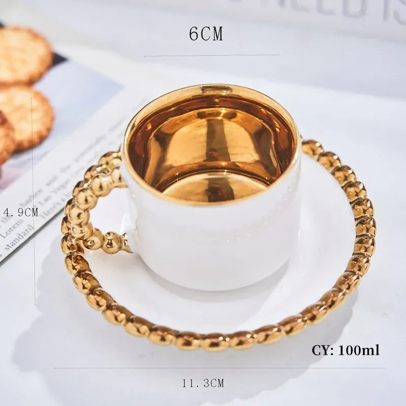 Gold-Inlay Turkish Coffee Cup & Saucer