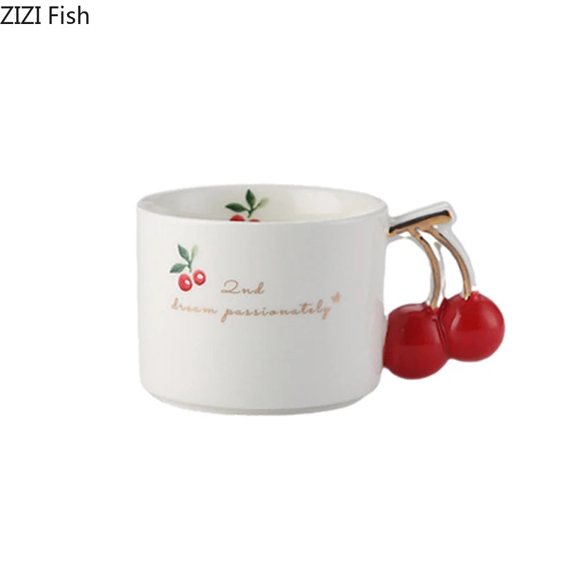 Gold-Rim Cherry Porcelain Mug