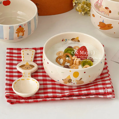 Ceramic Yogurt Bowl with Spoon Fruit Oatmeal Breakfast Bowl Rice Bowl Tableware