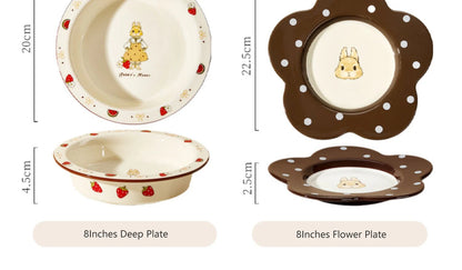 Creative Rabbit Pattern Ceramic Bowl Relief Porcelain Rice Bowls 4.5Inches Cute Home Yogurt Small Bowl Tableware Cake Fruit Bowl
