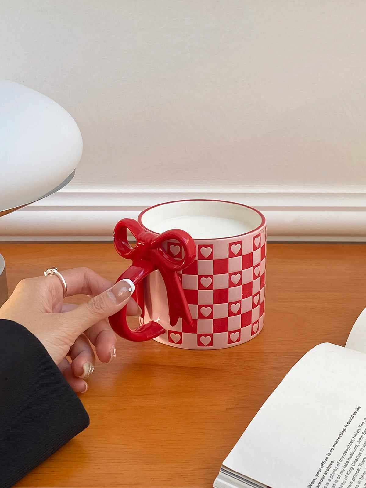 Checkered Bow-Handle Ceramic Mug