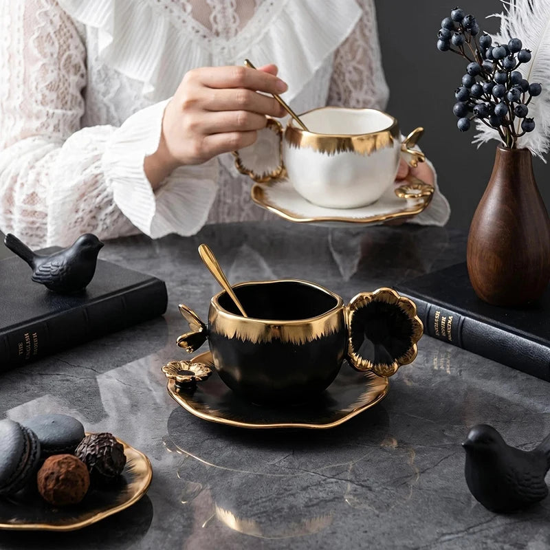 Gold & Silver Porcelain Cup and Saucer – 240ml
