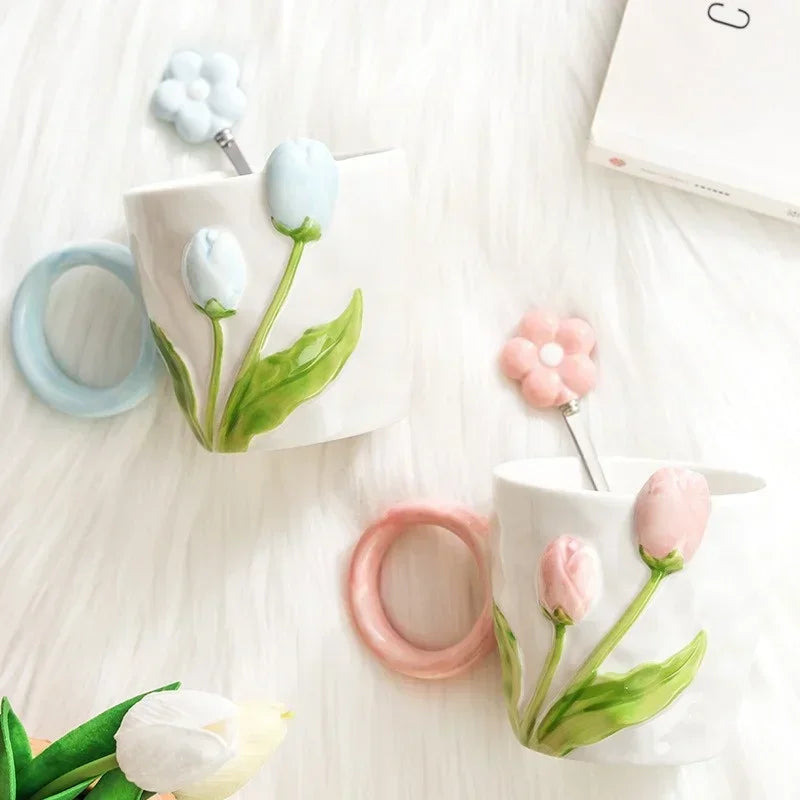 Tulip Ceramic Mug & Spoon