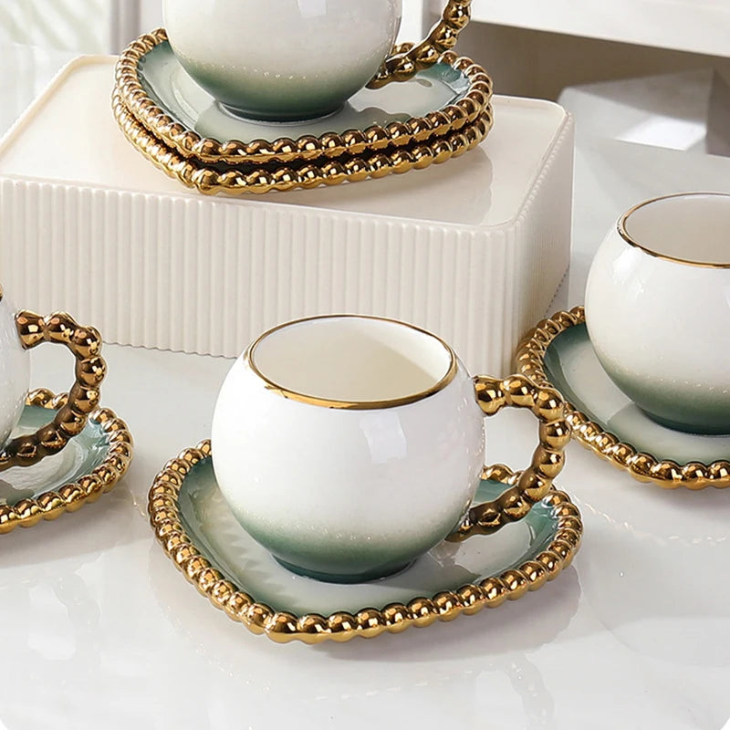 Gold-Dot Heart Porcelain Cup & Saucer