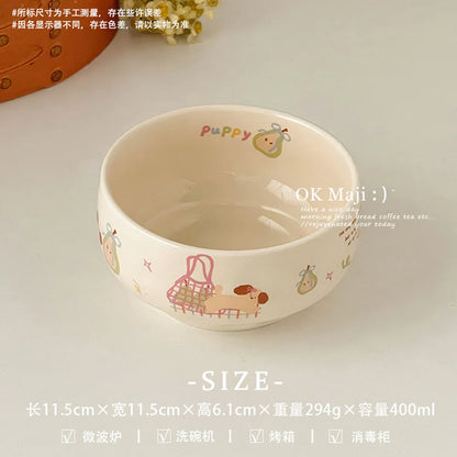Ceramic Yogurt Bowl with Spoon Fruit Oatmeal Breakfast Bowl Rice Bowl Tableware
