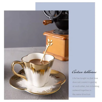Gold-Handle Bone China Cup & Saucer Set