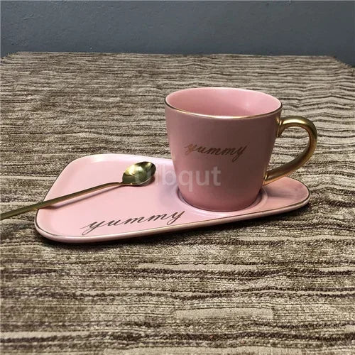 Luxury Ceramic Coffee Cup, Spoon & Saucer Set