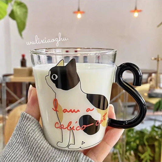 Cat Pattern Glass Mug with Handle