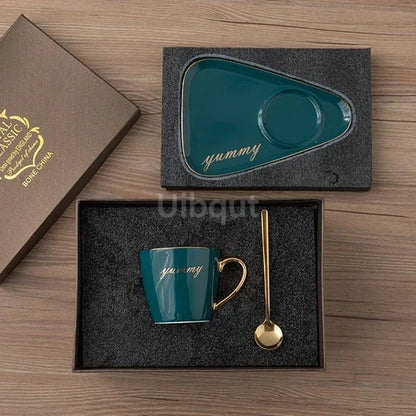 Luxury Ceramic Coffee Cup, Spoon & Saucer Set