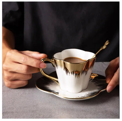 Gold-Handle Bone China Cup & Saucer Set