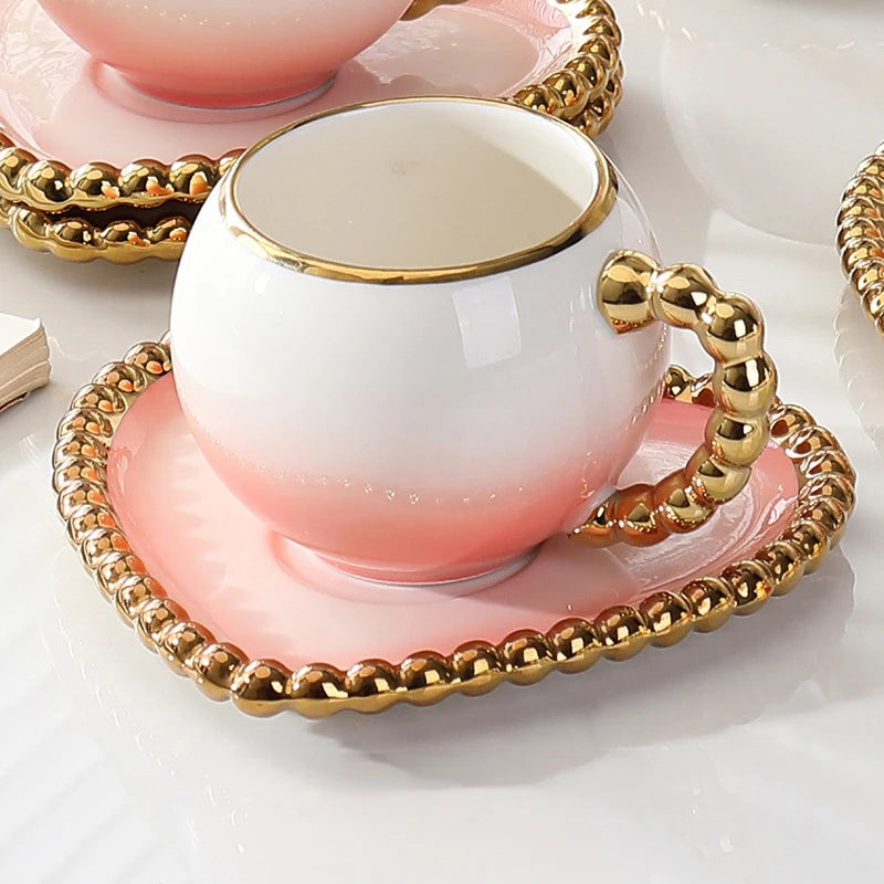 Gold-Dot Heart Porcelain Cup & Saucer