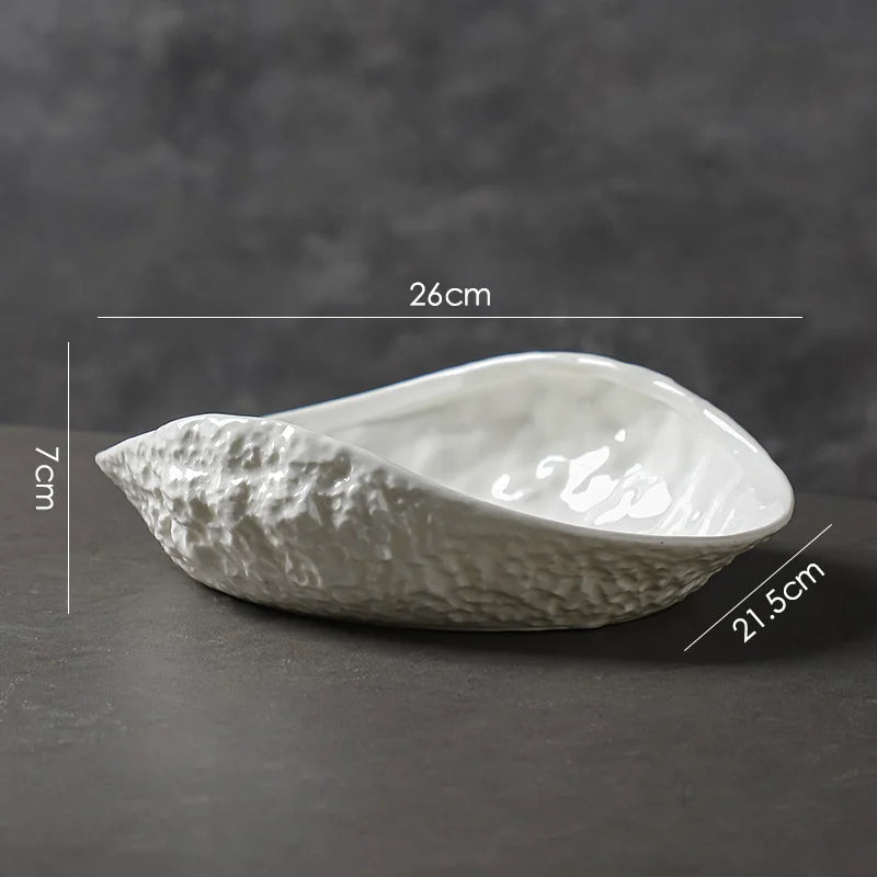 Gold-Trim Shell-Shaped Ceramic Serving Plate