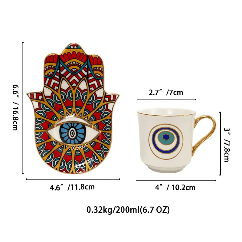 Hamsa Evil Eye Coffee Cup & Saucer – 200ml