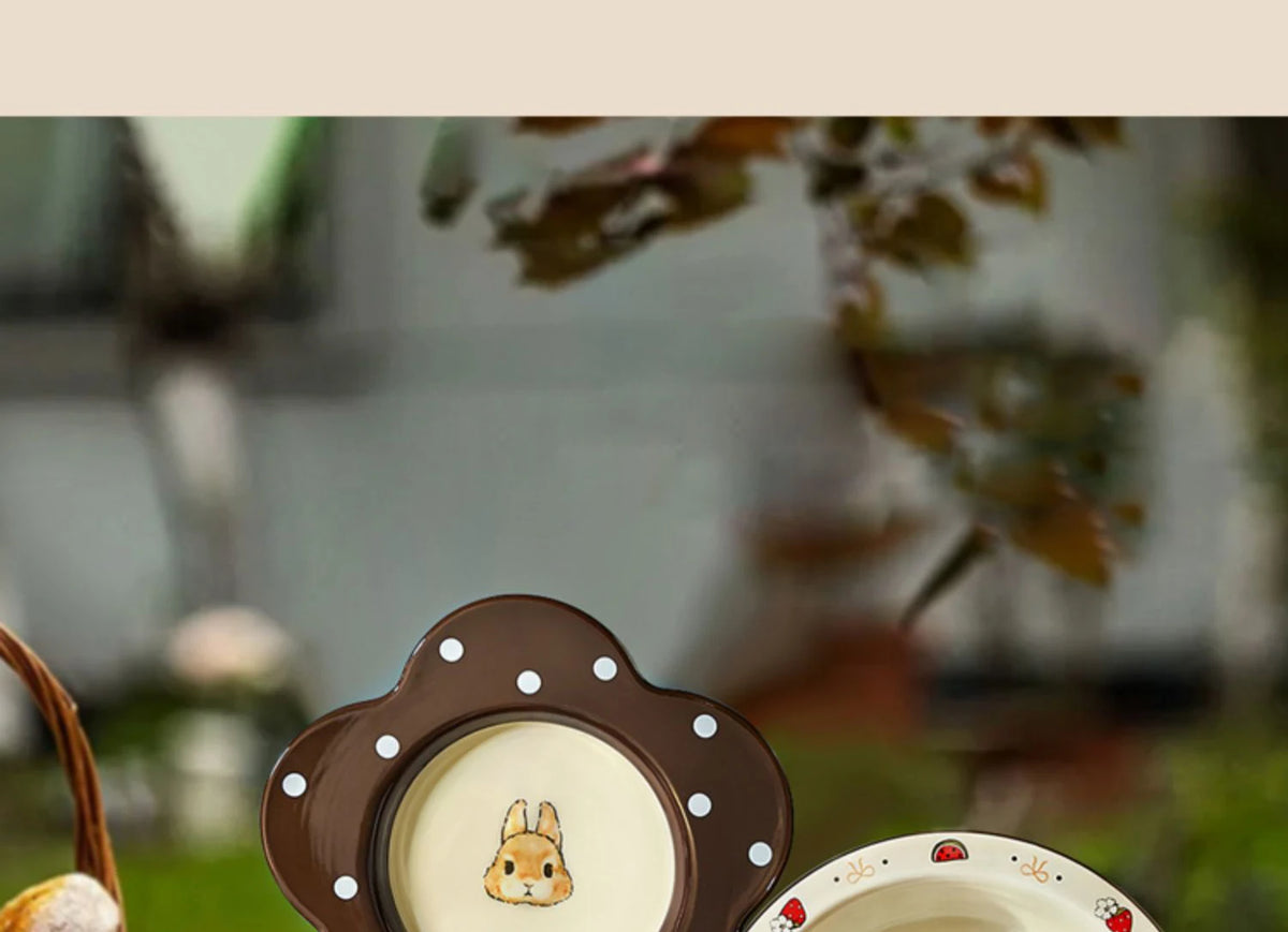 Creative Rabbit Pattern Ceramic Bowl Relief Porcelain Rice Bowls 4.5Inches Cute Home Yogurt Small Bowl Tableware Cake Fruit Bowl