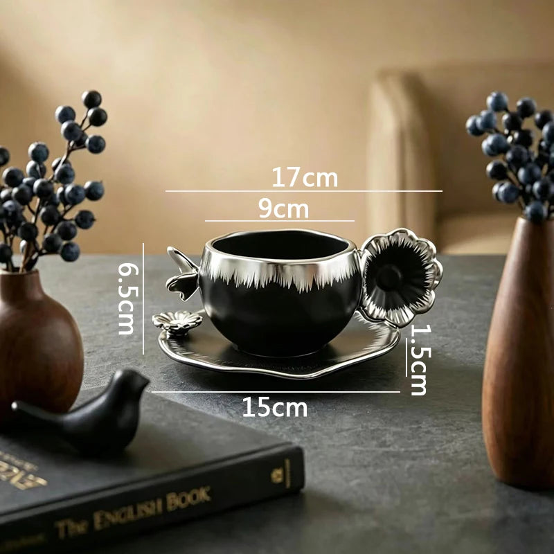 Gold & Silver Porcelain Cup and Saucer – 240ml