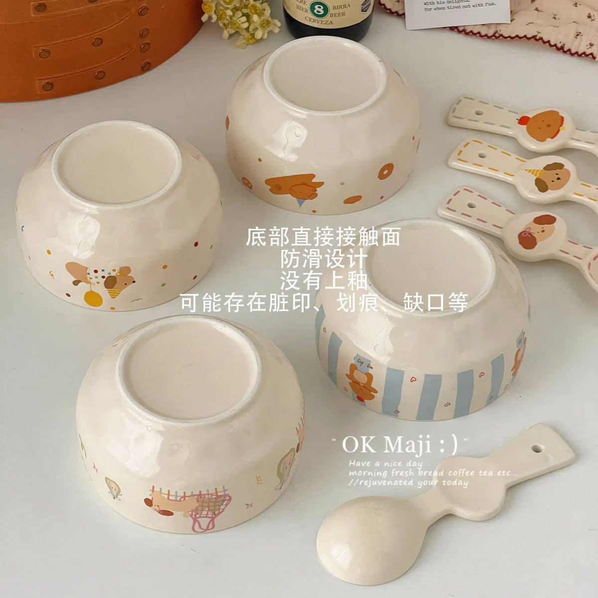 Ceramic Yogurt Bowl with Spoon Fruit Oatmeal Breakfast Bowl Rice Bowl Tableware