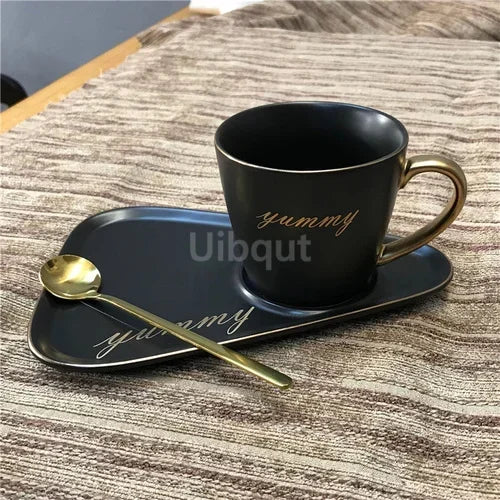 Luxury Ceramic Coffee Cup, Spoon & Saucer Set