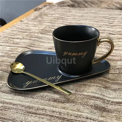 Luxury Ceramic Coffee Cup, Spoon & Saucer Set