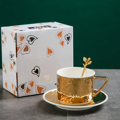 Embossed Gold & Silver Ceramic Cup & Saucer