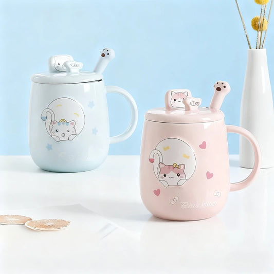 Cat Mug with Lid & Spoon