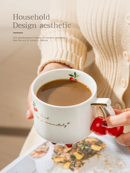 Gold-Rim Cherry Porcelain Mug
