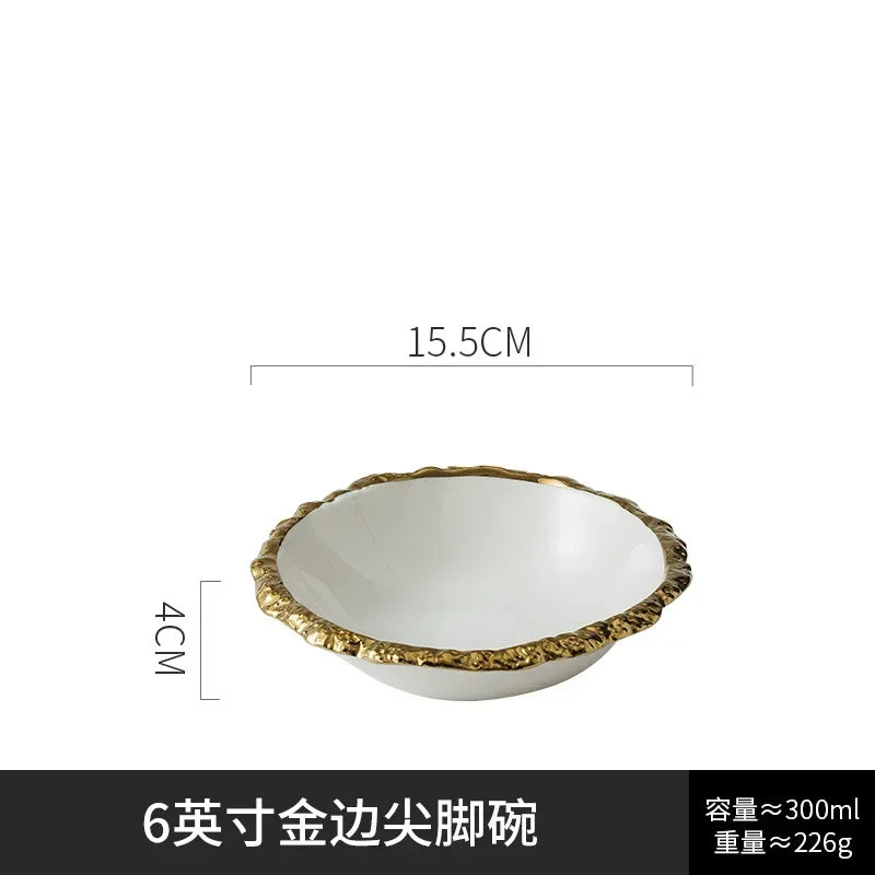 Gold-Rimmed Marble-Style Ceramic Dinner Plate
