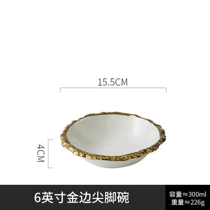 Gold-Rimmed Marble-Style Ceramic Dinner Plate