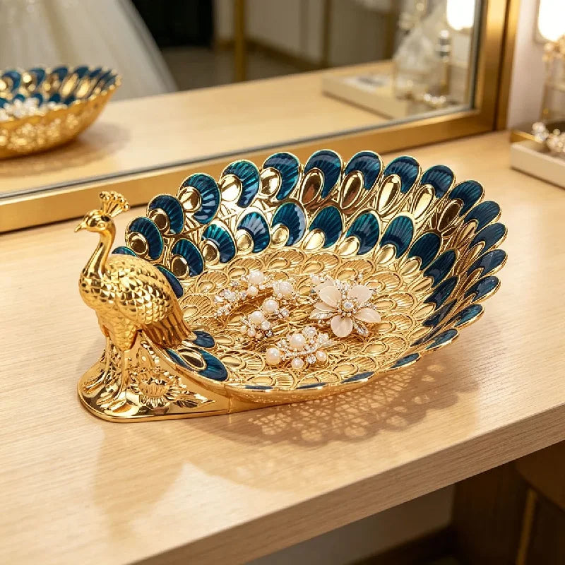 Golden Peacock Decorative Serving Tray