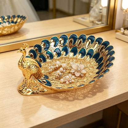 Golden Peacock Decorative Serving Tray