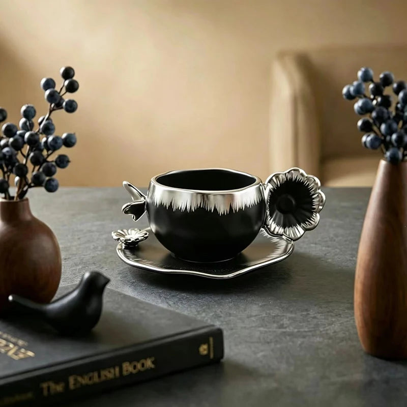 Gold & Silver Porcelain Cup and Saucer – 240ml