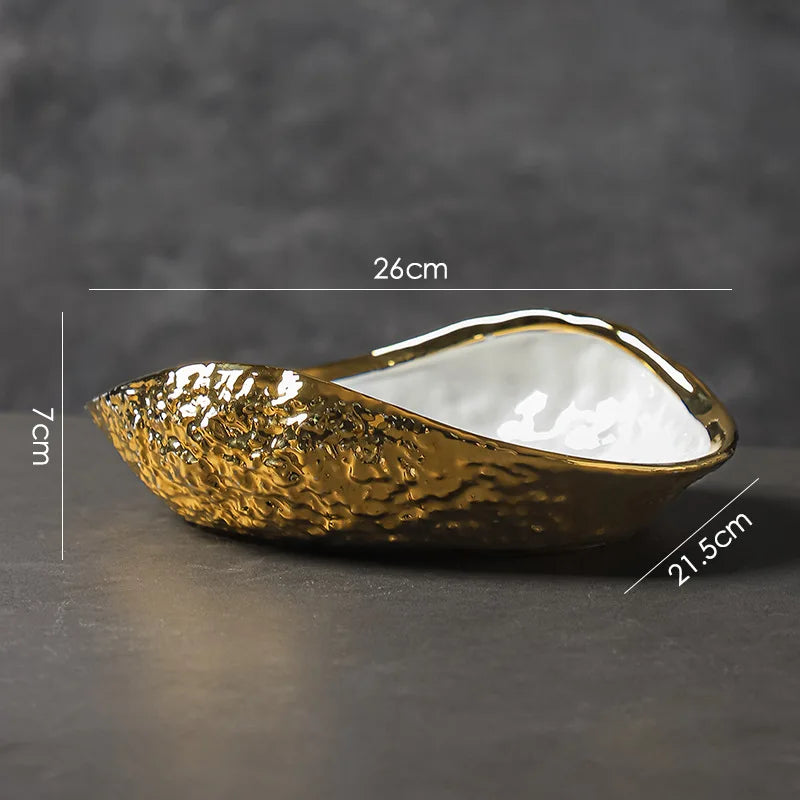 Gold-Trim Shell-Shaped Ceramic Serving Plate