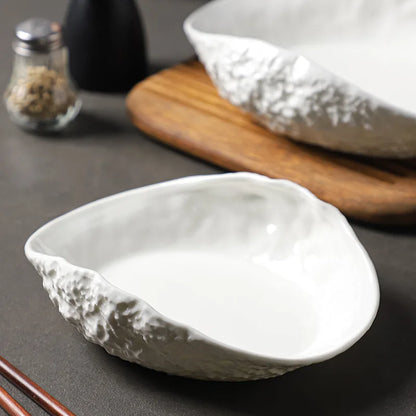 Gold-Trim Shell-Shaped Ceramic Serving Plate